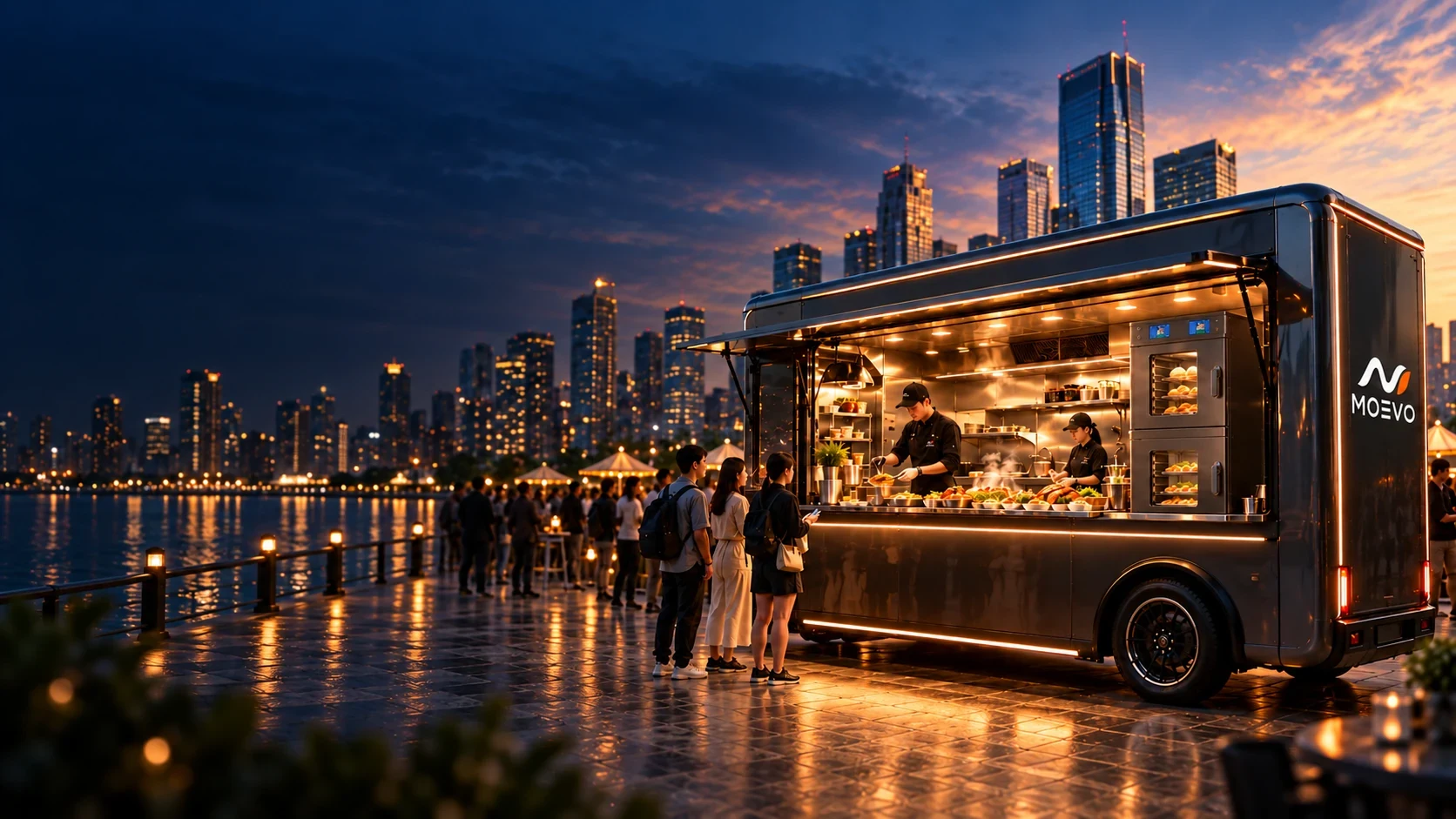 MOEVO mobile kitchen serving freshly prepared food by the waterfront