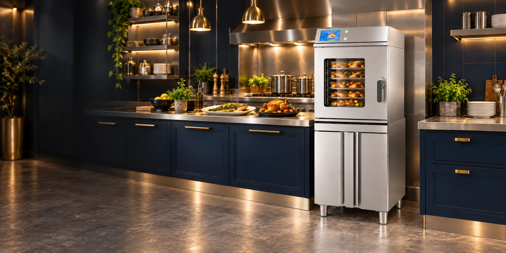 Two-tray steamer in a kitchen setting